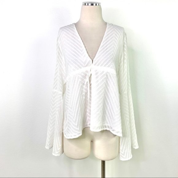 Endless Rose Tops - ENDLESS ROSE Sheer Deep V-Neck Long Sleeve Blouse